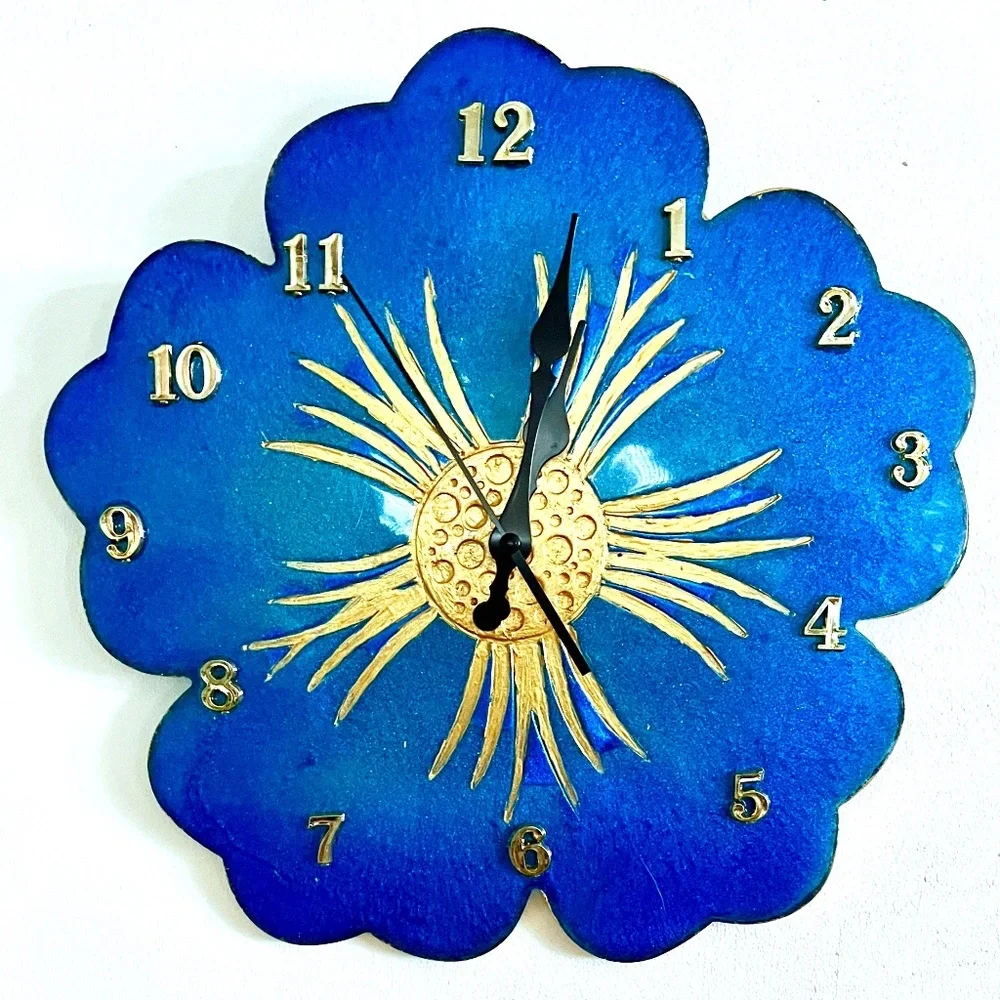 Handmade Large Blue Hibiscus Acrylic Wall Clock